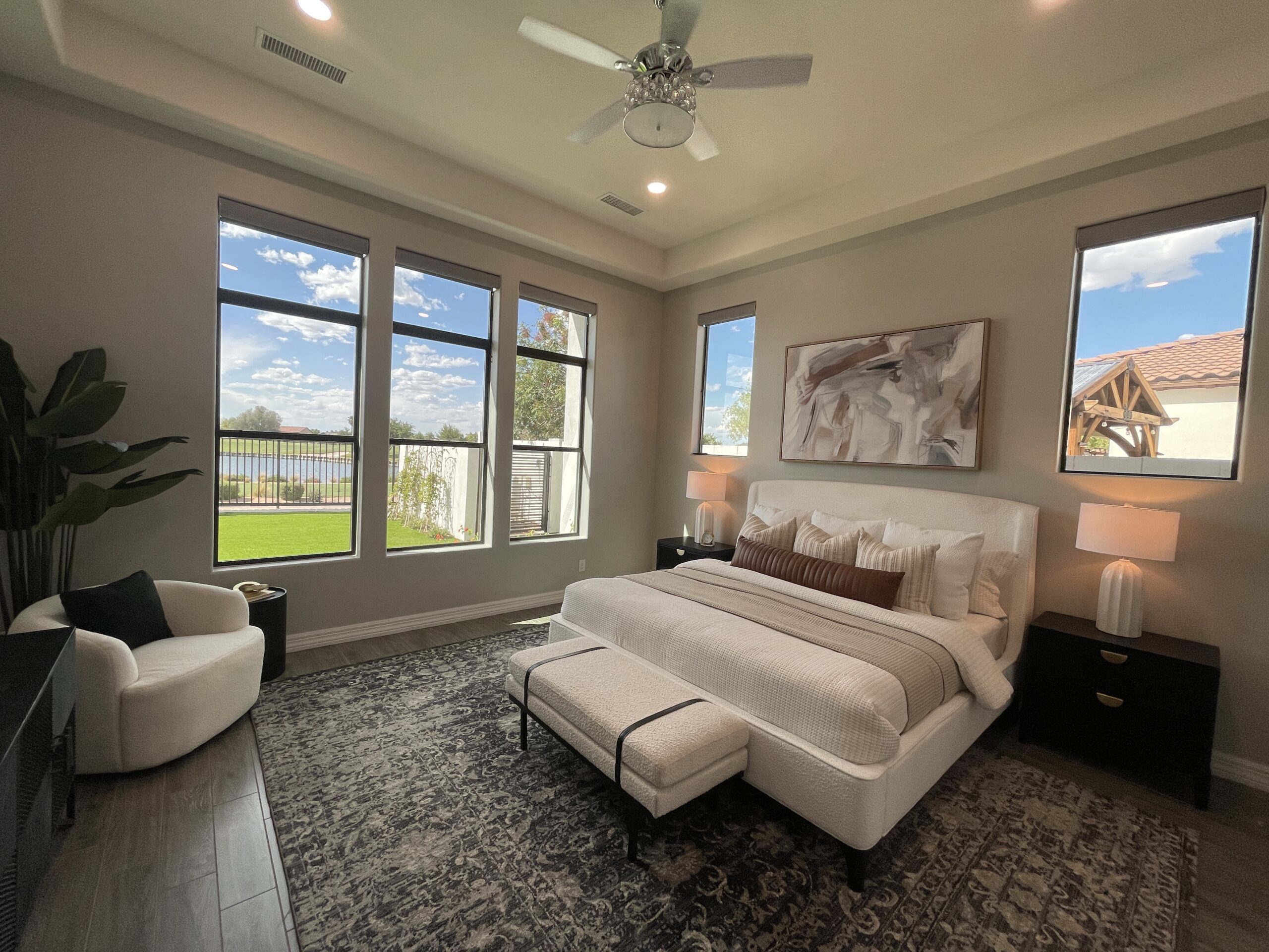 Professionally staged home in Seville, Gilbert, Arizona. Picture showcasing Primary Suite