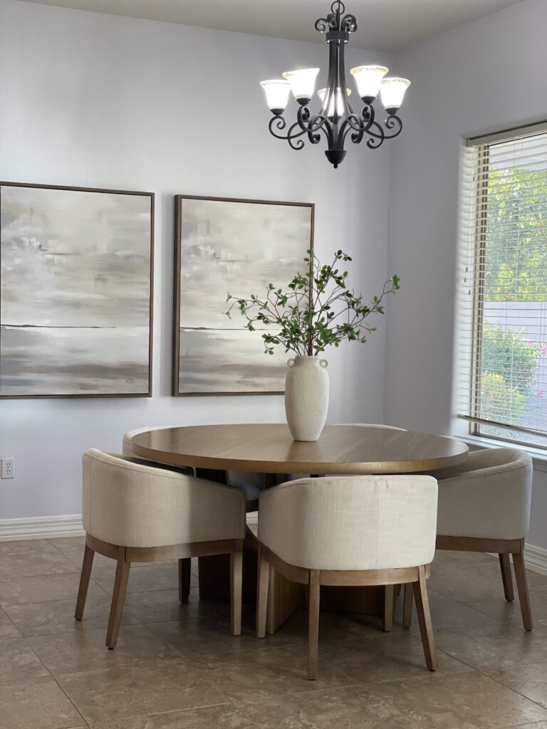 Chandler AZ casual dining nook styled by StyleHouse to blend seamlessly with the kitchen and promote everyday living.