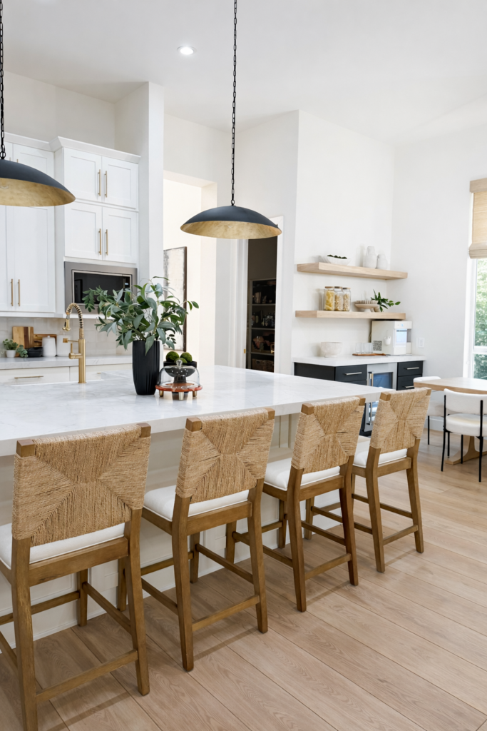 Bright, professionally staged kitchen highlighting a clean, modern design that helps resale homes compete with new construction in today’s real estate market.